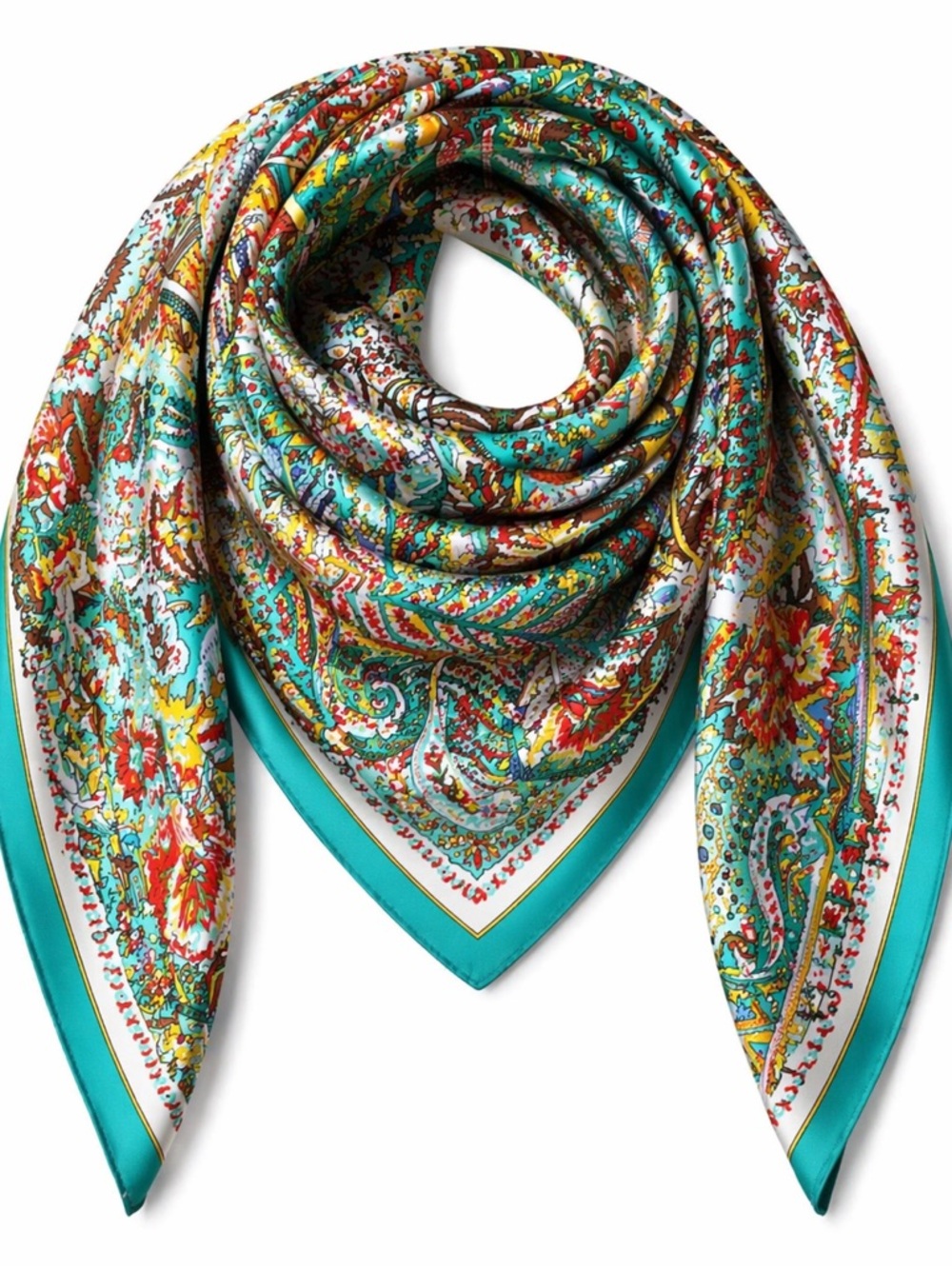 Silk-Feel Floral Paisley Turquoise Women's Scarf
